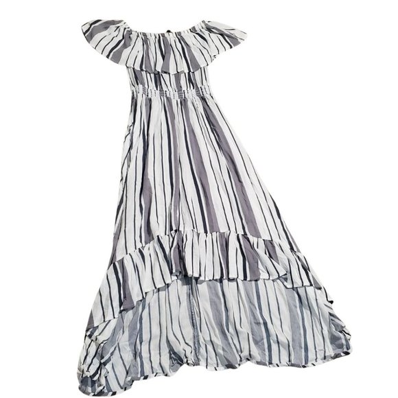 SOLD ! New Look Gray Striped Off Shoulder Casual Maxi Dress Size Small GUC - Picture 13 of 15